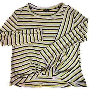GGIO USA Womens Striped Twist Front Long Sleeve Top Size S Ribbed